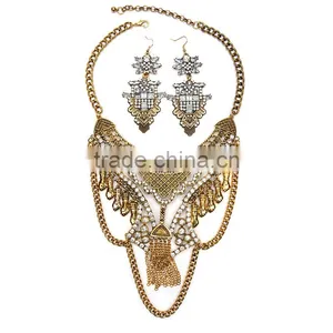 Unisex Fashion Alloy Rhinestone Chain Statement Necklace Earring Jewelry Sets thumbnail-2