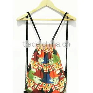 Custom Canvas Print Candy Color Backpack With String thumbnail-1