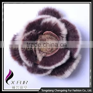 CX-A-39 Wholesale Custom Best Quality Rex Rabbit Fur Hand Made Flower Brooch Pin thumbnail-4