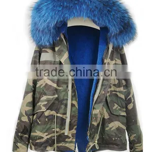 CX-G-P-10A Genuine Faux Fur Coat With Raccoon Fur Collar thumbnail-6