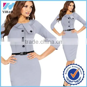Yihao Trade Assurance New Women Casual Dress Elegant Party Vintage Polka Solid Work Clothing Ladies Office Wear Dresses Dress thumbnail-1