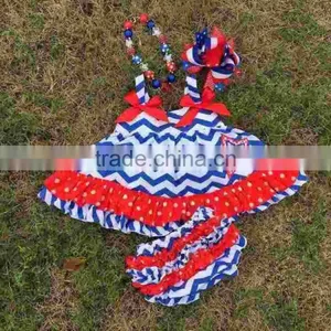2015 Chevron Baby Girls Swing Top Set July 4th Swing Outfits With Matching Necklace and Bow Set thumbnail-1