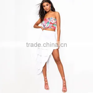 Asymmetrical Long White Tiered Skirt for Summer Designer Woman Party Wear thumbnail-2