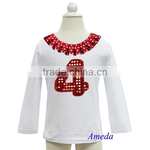 Polka Dots Collar Bling Red Number 1 2 3 4 5 6 White Long Sleeves Top thumbnail-4