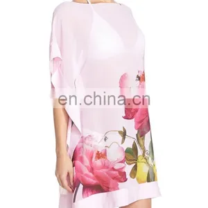 C36 Loose Fit Flower Pattern Print Kaftan Beach Cover Up Tunic thumbnail-3