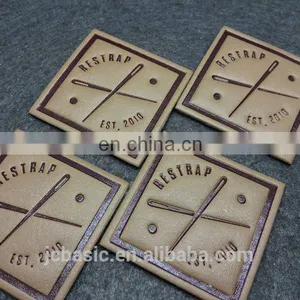 Hot Sell Custom Enamel PU Leather Jeans Metal Label With Press Logo On Leather thumbnail-2