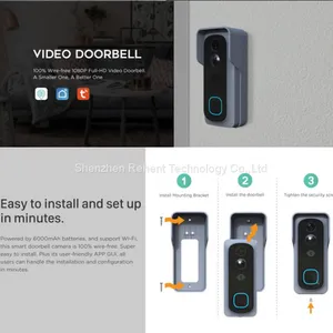 REHENT Tuya Battery Power Smart Wifi Doorbell Camera Two Way Audio Talk Night Visionc Video Door Bell 1080P thumbnail-4