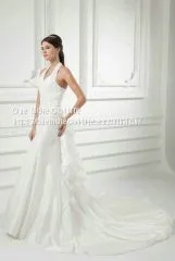 Halter Top Fit and Flare Taffeta Wedding Dresses With Pickups thumbnail-3