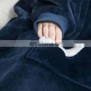 Wholesale Custom Comfy Men Women Ultra-plush Warm Durable Breathable Wearable Sherpa Blanket Hoodie For Winter thumbnail-6