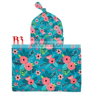 Kids Floral Receiving Blankets Baby Cotton Swaddle Blanket Wrap Set With Newborn Hat thumbnail-4