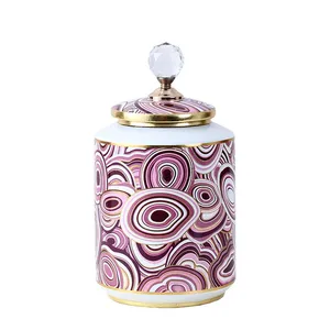 European Simple Style Purple Wave Pattern Ceramic Flower Vases With Lid For Home Decoration thumbnail-1
