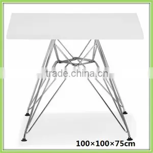 Modern New Square Wood Top Metal Frame French Dining Table thumbnail-1