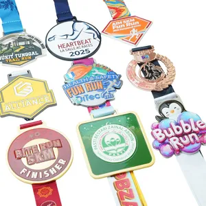 Wholesale 3D Gold Award Marathon Running Sport Medal Customized Zinc Alloy UV Printed Silver Economical Custom Medals thumbnail-1