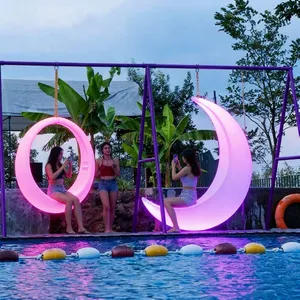 16 Colors Changing LED Illuminated Modern Plastic Swing Chair Garden Patio Furniture Half Moon Light Outdoor Restaurant Hotel thumbnail-2