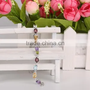 2015 China Supplier Fashion Jewelry New Product Wholesale White Plated Natural Color Stone Bracelets for Women thumbnail-3