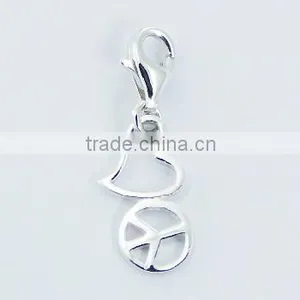 Sterling Silver Heart and Peace Charm With Lobster Clasp thumbnail-1