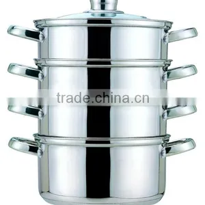 3 Layers Satin Polished Stainless Steel Steam Pot With Welded Handles thumbnail-4