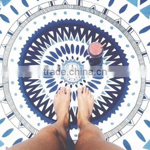 100% Cotton Reactive Printing Round Beach Towel With Tassels , Turkish Towel With Tassel Fringe for Europe Market thumbnail-1