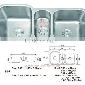 Three Bowls Sink Stainless Steel Undermount Trough Sink H07 thumbnail-1