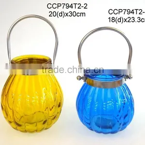 Glass Lantern Sprayed With Color With Stainless Steel Handle (CCP794T2) thumbnail-1