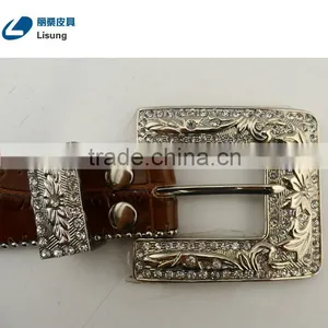 Men's Handmade Crocodile Leather Rhinestone Western Belts thumbnail-5