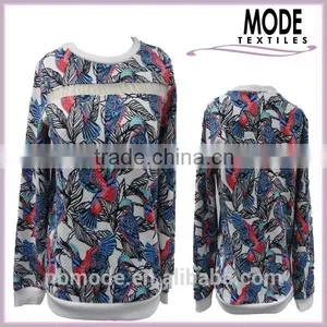Bird Print Hoody Organza Decorated Chic Top thumbnail-1