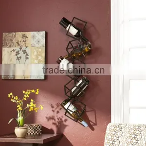 Black Metal Wall Mounted Geometric Wine Rack/Organizer for 5 Bottles thumbnail-3