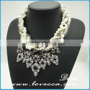 Fashion Luxury Exaggerate Black Stones White Crystal Necklace High Collar Chain thumbnail-3
