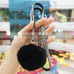 Real Rabbit Fur Ball Rhinestone Lanyard For Bag Pendant thumbnail-1