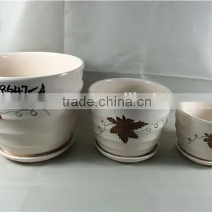 4 Pieces Different Size Ceramic Flower Pot With Cute Painting Maple Leaf thumbnail-2