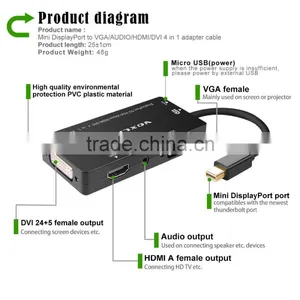 Voxlink 4 in 1 Thunderbolt Gold Plated Mini DisplayPort to HDMI Audio VGA DVI Cable Adapter thumbnail-5