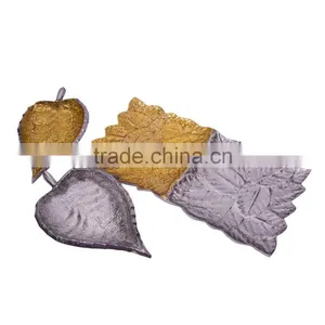 Cast Aluminium Leaf Shape Bowl With Tray In Gold And Silver Enamel Available In Other thumbnail-2
