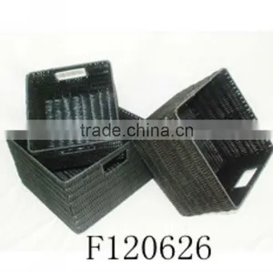 Set of Three Black Square Plastic Storage Basket With Common Handle thumbnail-1