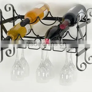 Black Metal Wine and Glass Wall Rack thumbnail-1