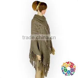 Warm Winter Wear Women's Cape Wool Knitting Fringe High Collar Shawl thumbnail-1