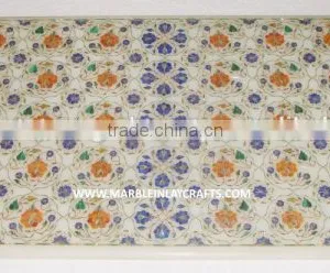 Handmade Beautiful White Marble Inlay Table Top thumbnail-1