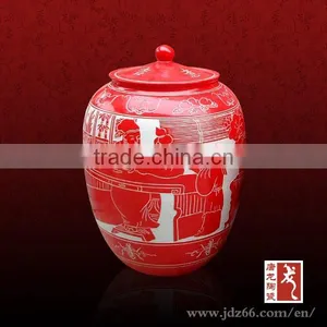 Red Glazed High Quality Handpainted Ceramic Pickle Jar Chinese Made for Home Decoration thumbnail-1