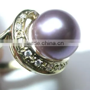 Fashion Pearl Ring With Diamond Tahitian Pearl Ring thumbnail-2