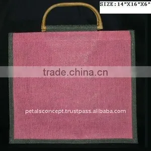 Jute Beach Handbag With Wooden Cane Handle Selling at Cheap Price thumbnail-1