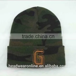 Custom Camo Printing Knitted Hats With 3d Embroidery Winter Hat thumbnail-2