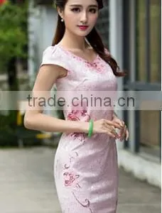 2016 New Style Elegant Chinese Ladies Summer Midi Short Sleeve Cheongsam Dresses thumbnail-4