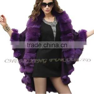 CX-B-P-45A Latest New Design Cashmere And Fox Fur Trim Cape thumbnail-2