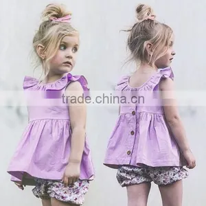 2017 New Design Hot Sale Summer Dress Wholesale Purple Cotton Clothing Boutique Custom Kids Baby 3-5 Year Old Girl Dress thumbnail-3