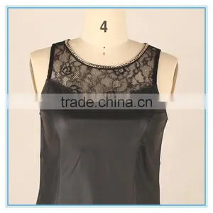 Women Custom Pu Leather Fabric Neck Chain Design Lace Patchwork Tank Top thumbnail-4