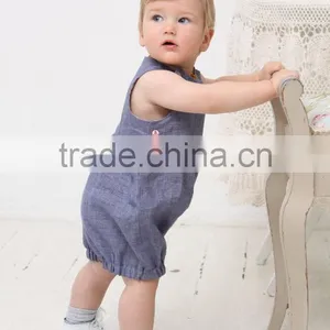 Newborn Baby Boy Orangic Cotton Shortall Cute Fashion Plain Jon Jon Romper thumbnail-2