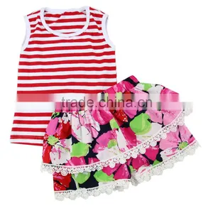Wholesale Girl Boutique Outfits Print&stripe Children Clothing Summer Boutique Outfits for Girl thumbnail-3
