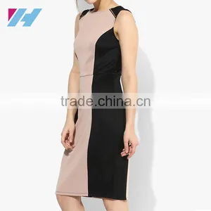 New Ladies Picture Fashion Contrast Color Short Pencil Dresses 2017 Design thumbnail-2