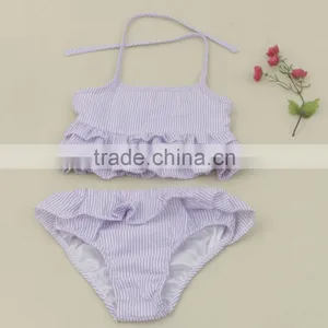 Girls One Piece Ruffle Toddler Kid Seersucker Swimsuit thumbnail-1