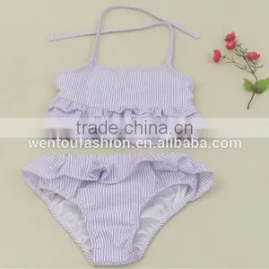 Novelty Promotional Monogrammed Striped Bathing Suit Seersucker Swimsuit thumbnail-2
