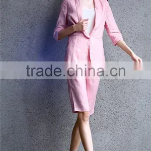 2014 Summer Cotton/linen Ladies Two Pieces Short Sleeve Blazer and Middle Pants Set Women Office Business Suit thumbnail-5